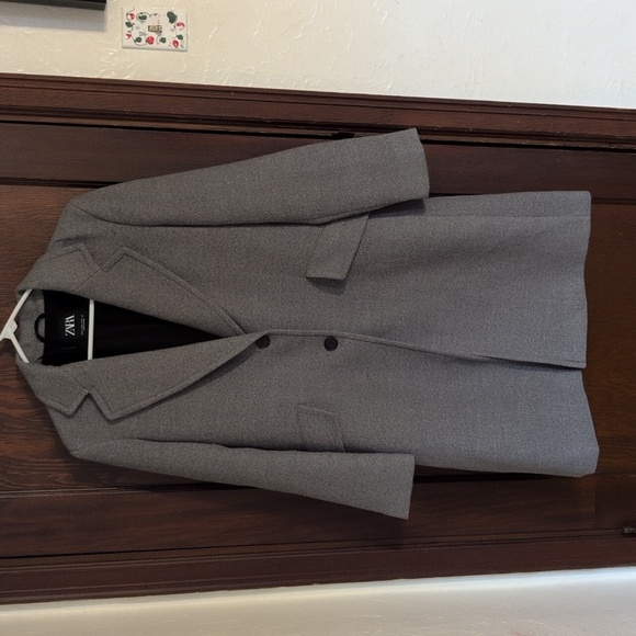 Zara Gray Long Length Pea Coat Business Professional Coat Size XS - Picture 1 of 8